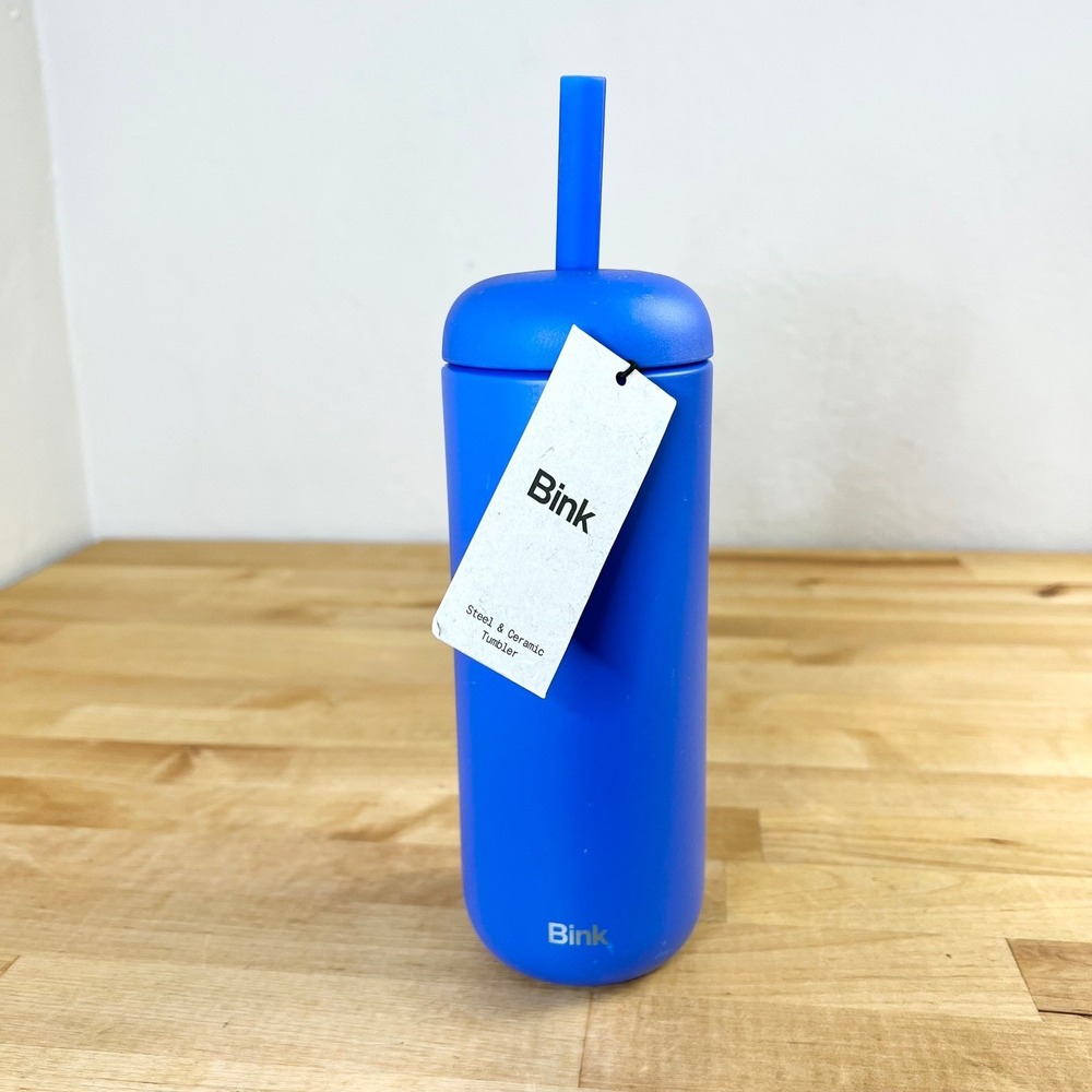 Bink Straw Tumbler Steel & Ceramic Insulated 21oz Silicone Cobalt Blue NEW